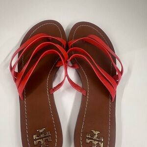 Tory Burch Red Multi-Strap Brown Footbed Sandals